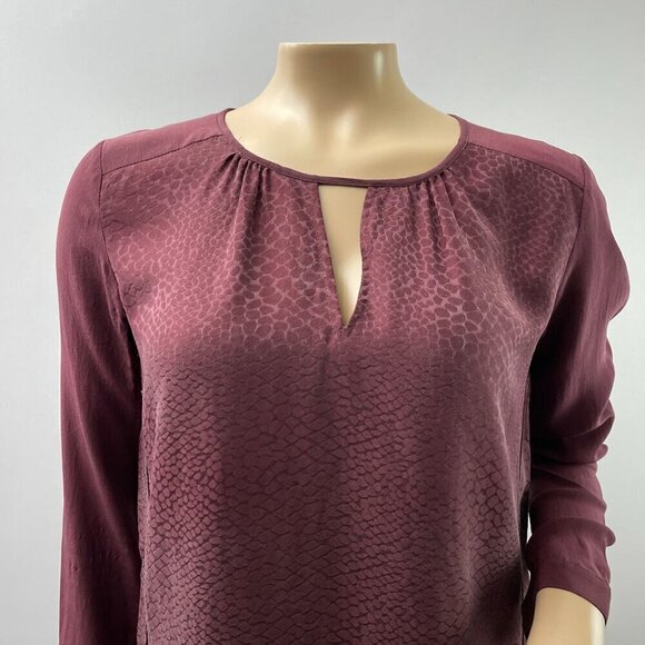 Rebecca Taylor Silk Keyhole Neck Crocodile Long Sleeve Blouse Purple Women M - Picture 12 of 12